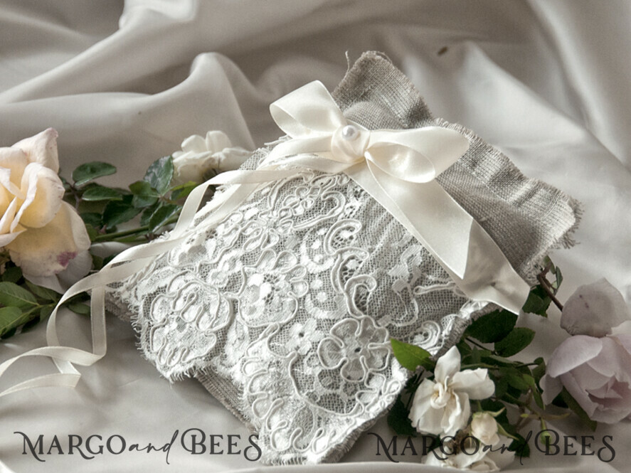 RING BEARER BOXES & PILLOWS Boho Rustic Ring Pillow Boho Linen Wedding Ring Pillow • Presonalised Ring Bearer Pillow • Custom Wedding Ring Bearer