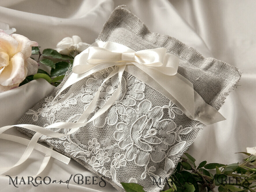 RING BEARER BOXES & PILLOWS Boho Rustic Ring Pillow Boho Linen Wedding Ring Pillow • Presonalised Ring Bearer Pillow • Custom Wedding Ring Bearer