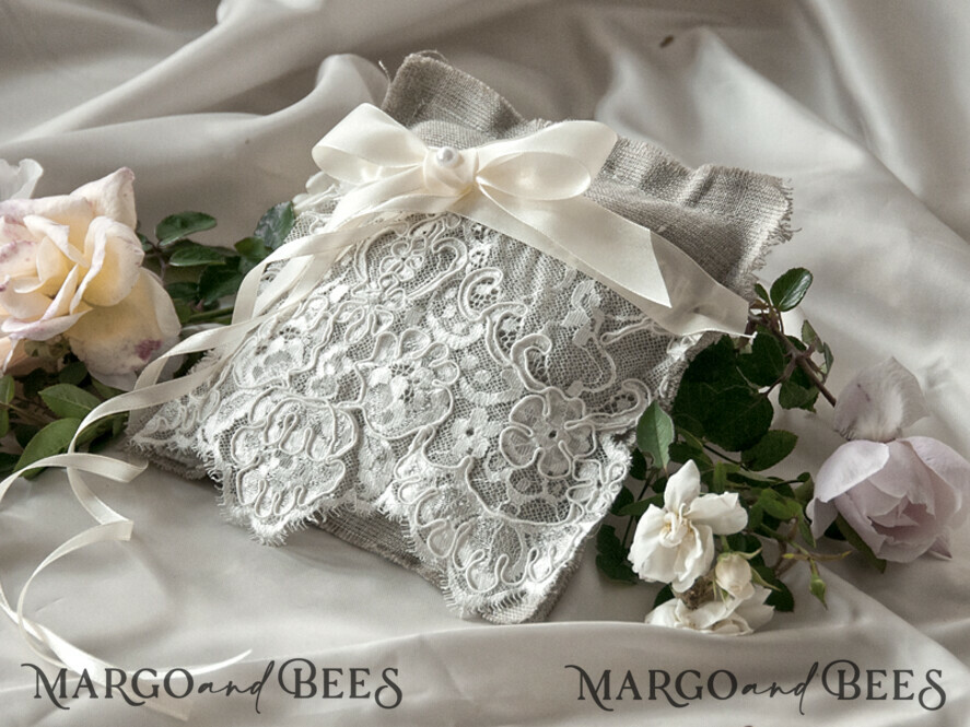 RING BEARER BOXES & PILLOWS Boho Rustic Ring Pillow Boho Linen Wedding Ring Pillow • Presonalised Ring Bearer Pillow • Custom Wedding Ring Bearer