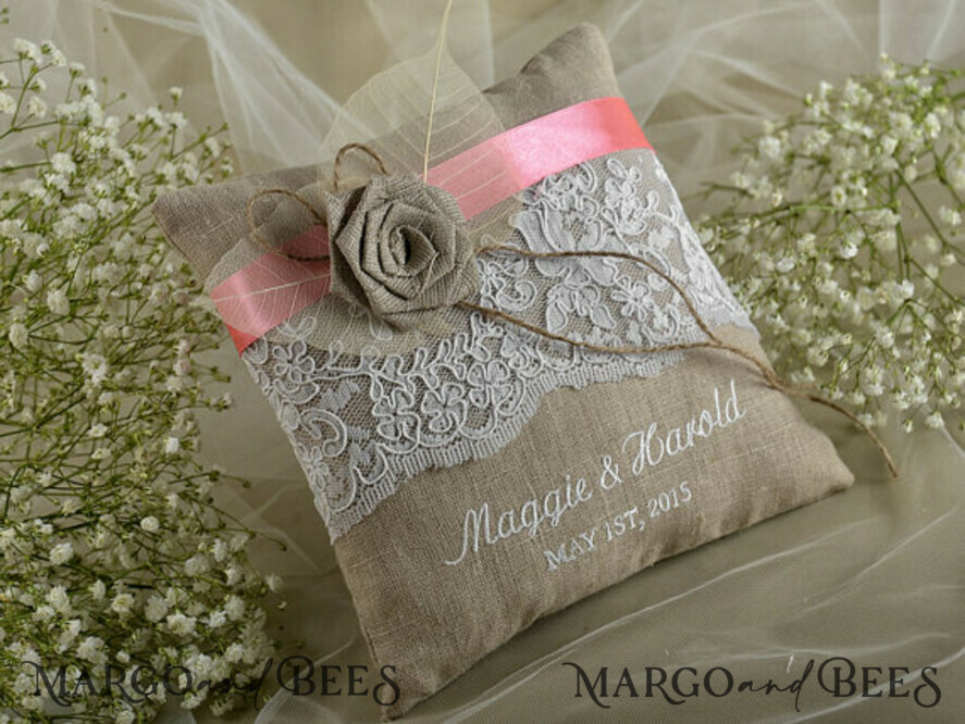 RING BEARER BOXES & PILLOWS Boho Rustic Ring Pillow Boho Linen Wedding Ring Pillow • Presonalised Ring Bearer Pillow • Custom Wedding Ring Bearer