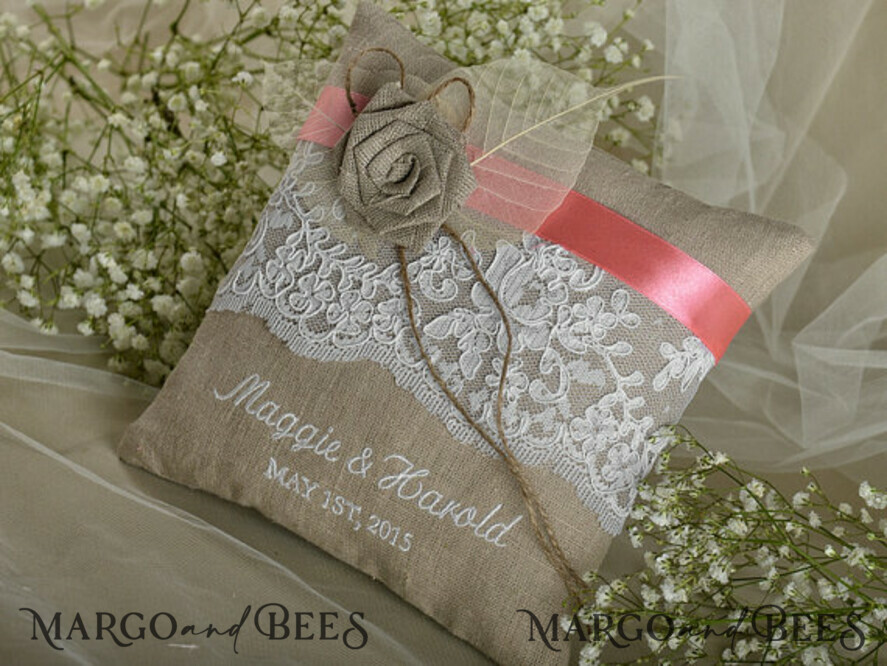 RING BEARER BOXES & PILLOWS Boho Rustic Ring Pillow Boho Linen Wedding Ring Pillow • Presonalised Ring Bearer Pillow • Custom Wedding Ring Bearer