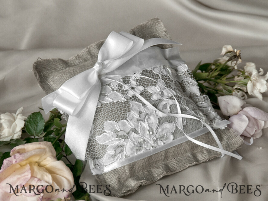 RING BEARER BOXES & PILLOWS Boho Rustic Ring Pillow Personalised Wedding Ring Pillow • Lace Ring Bearer Pillow • Custom Boho Ring Bearer