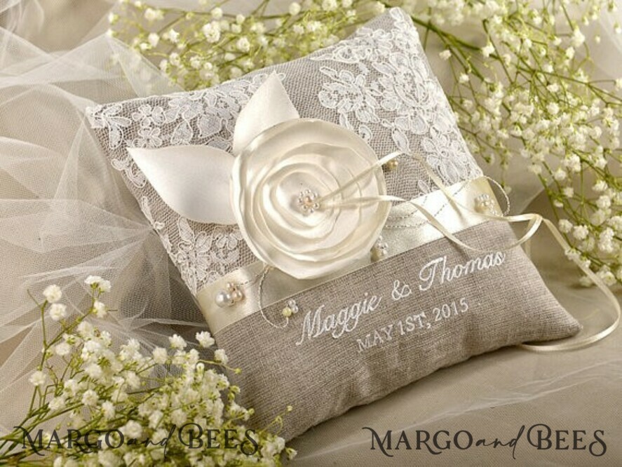 RING BEARER BOXES & PILLOWS Boho Rustic Ring Pillow Vintage wedding Ring Pillow • Custom Linen Ring Bearer Pillow • Boho Linen Ring Bearer