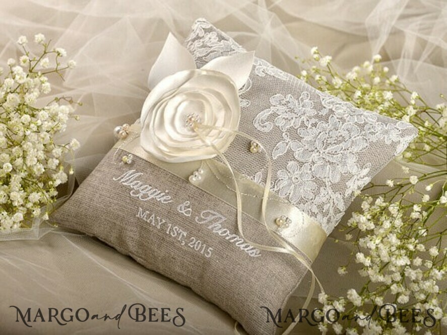 RING BEARER BOXES & PILLOWS Boho Rustic Ring Pillow Vintage wedding Ring Pillow • Custom Linen Ring Bearer Pillow • Boho Linen Ring Bearer