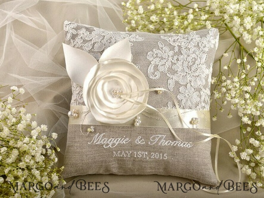 RING BEARER BOXES & PILLOWS Boho Rustic Ring Pillow Vintage wedding Ring Pillow • Custom Linen Ring Bearer Pillow • Boho Linen Ring Bearer