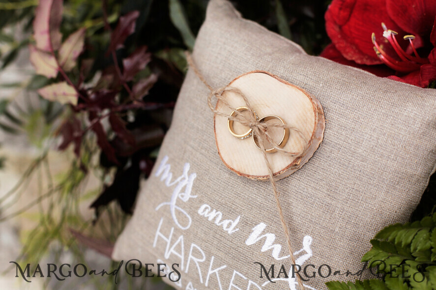 Presonaised Ring Box for wedding bands, Personalised Wedding Ring Pillow • Lace Ring Bearer Pillow • Custom Boho Ring Bearer