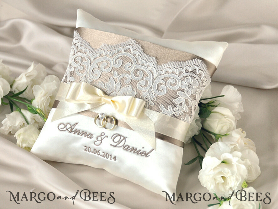 Custom Wedding Ring box for ceremony, Vintage wedding Ring Pillow • Custom Ring Bearer Pillow • Boho Glam Ring Bearer
