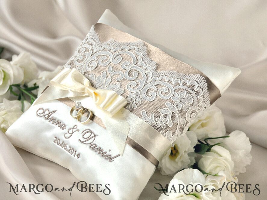 Custom Wedding Ring box for ceremony, Vintage wedding Ring Pillow • Custom Ring Bearer Pillow • Boho Glam Ring Bearer