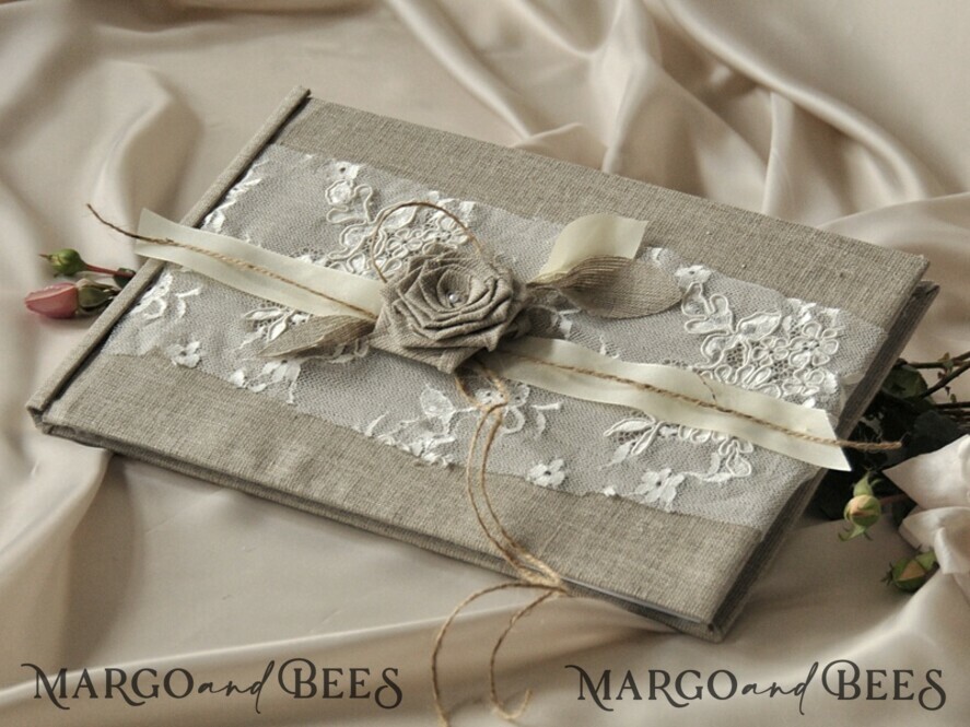 Custom Wedding Guestbook, Burlap Vintage Wedding Album Rustic Linen Photo Booth Book