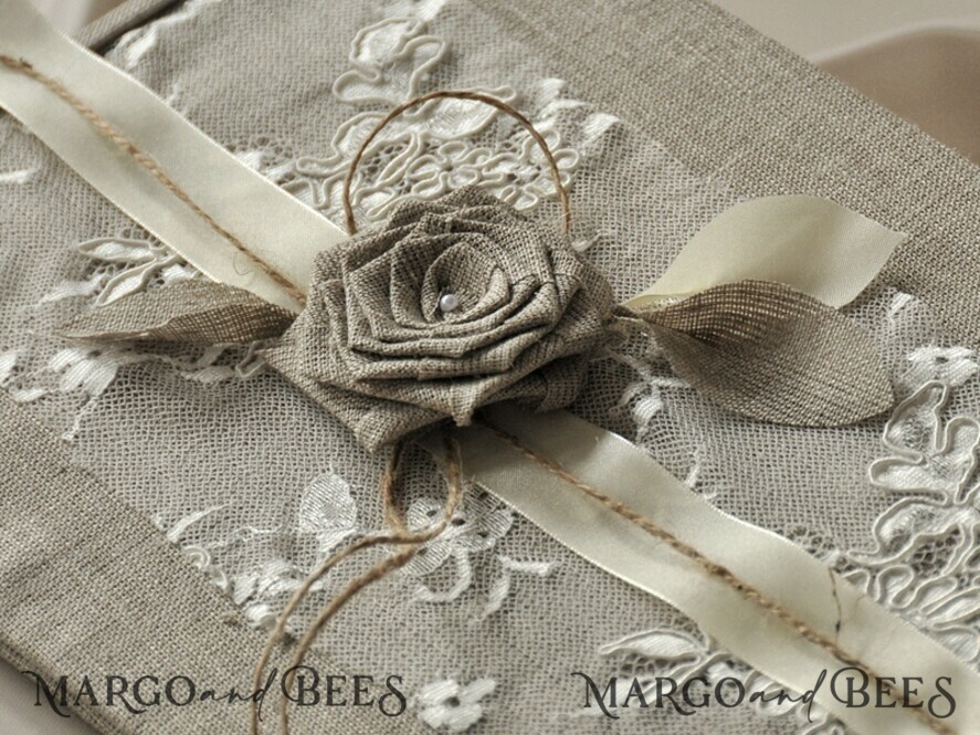 Custom Wedding Guestbook, Burlap Vintage Wedding Album Rustic Linen Photo Booth Book