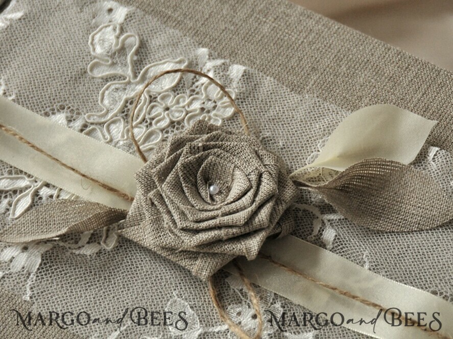 Custom Wedding Guestbook, Burlap Vintage Wedding Album Rustic Linen Photo Booth Book