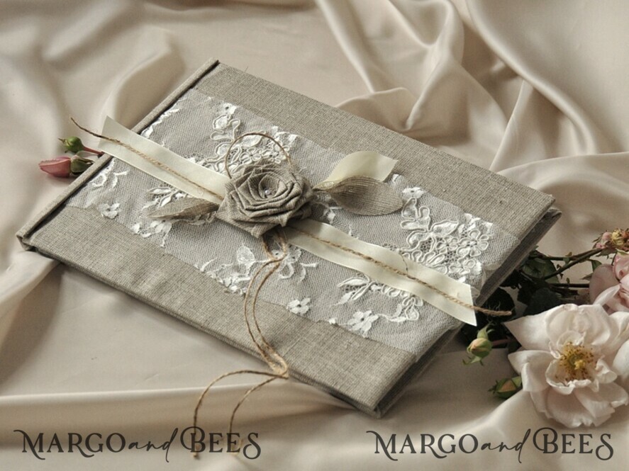 Custom Wedding Guestbook, Burlap Vintage Wedding Album Rustic Linen Photo Booth Book