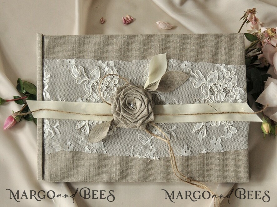 Custom Wedding Guestbook, Burlap Vintage Wedding Album Rustic Linen Photo Booth Book