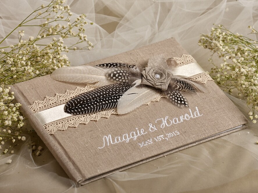 WEDDING GUEST BOOKS Rustic Burlap Linen PhotoBook Presonalised Wedding Guest Book, Vintage Rustic Instant Photo Book Boho Burlap Instax Wedding Photo Guestbook