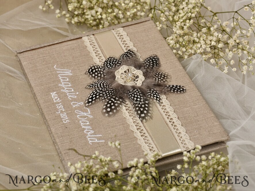 Rerto wedding guestbook, Burlap Vintage Wedding Album Rustic Linen Photo Booth Book