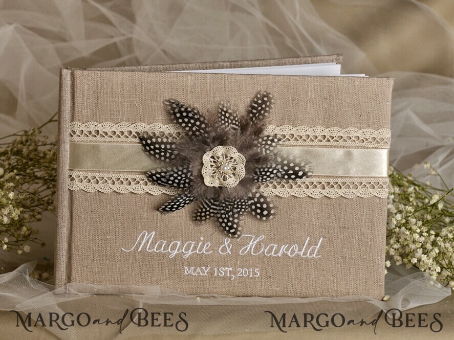 Rerto wedding guestbook, Burlap Vintage Wedding Album Rustic Linen Photo Booth Book