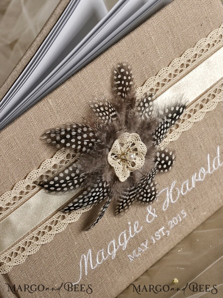 Rerto wedding guestbook, Burlap Vintage Wedding Album Rustic Linen Photo Booth Book