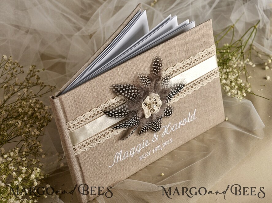 Rerto wedding guestbook, Burlap Vintage Wedding Album Rustic Linen Photo Booth Book