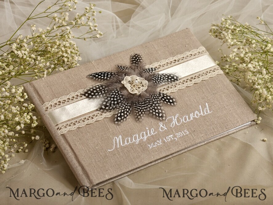 Rerto wedding guestbook, Burlap Vintage Wedding Album Rustic Linen Photo Booth Book