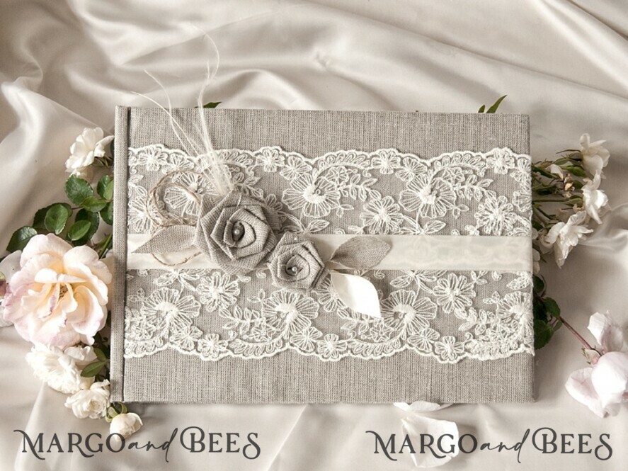 Wedding guestbook for polaroids, Burlap Vintage Wedding Album Rustic Linen Photo Booth Book