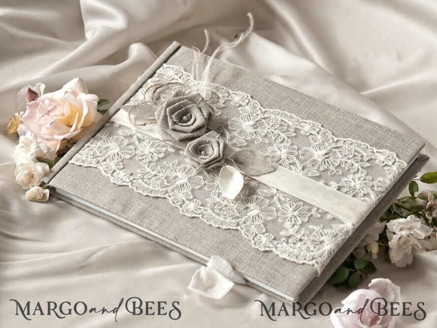 Wedding guestbook for polaroids, Burlap Vintage Wedding Album Rustic Linen Photo Booth Book