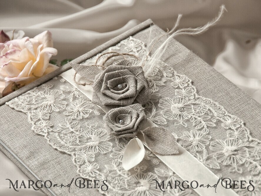 Wedding guestbook for polaroids, Burlap Vintage Wedding Album Rustic Linen Photo Booth Book