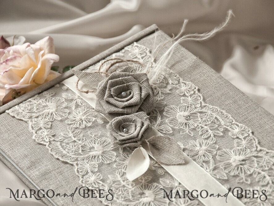 Wedding guestbook for polaroids, Burlap Vintage Wedding Album Rustic Linen Photo Booth Book