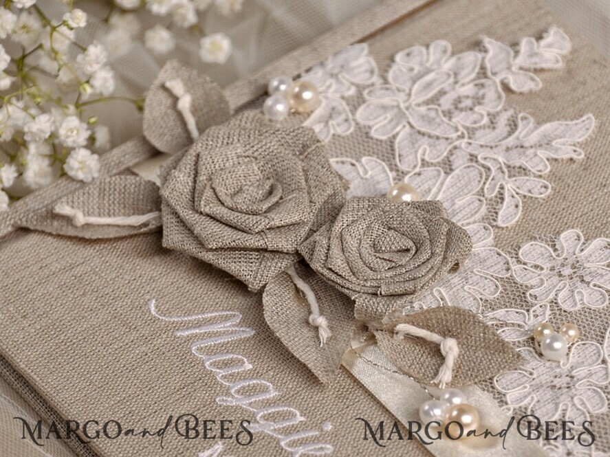 WEDDING GUEST BOOKS Rustic Burlap Linen PhotoBook Luxury Wedding Guest Book, Burlap Vintage Wedding Album Rustic Linen Photo Booth Book
