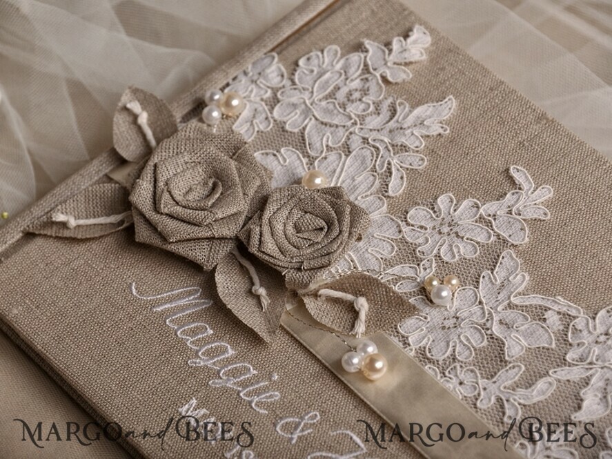 WEDDING GUEST BOOKS Rustic Burlap Linen PhotoBook Luxury Wedding Guest Book, Burlap Vintage Wedding Album Rustic Linen Photo Booth Book