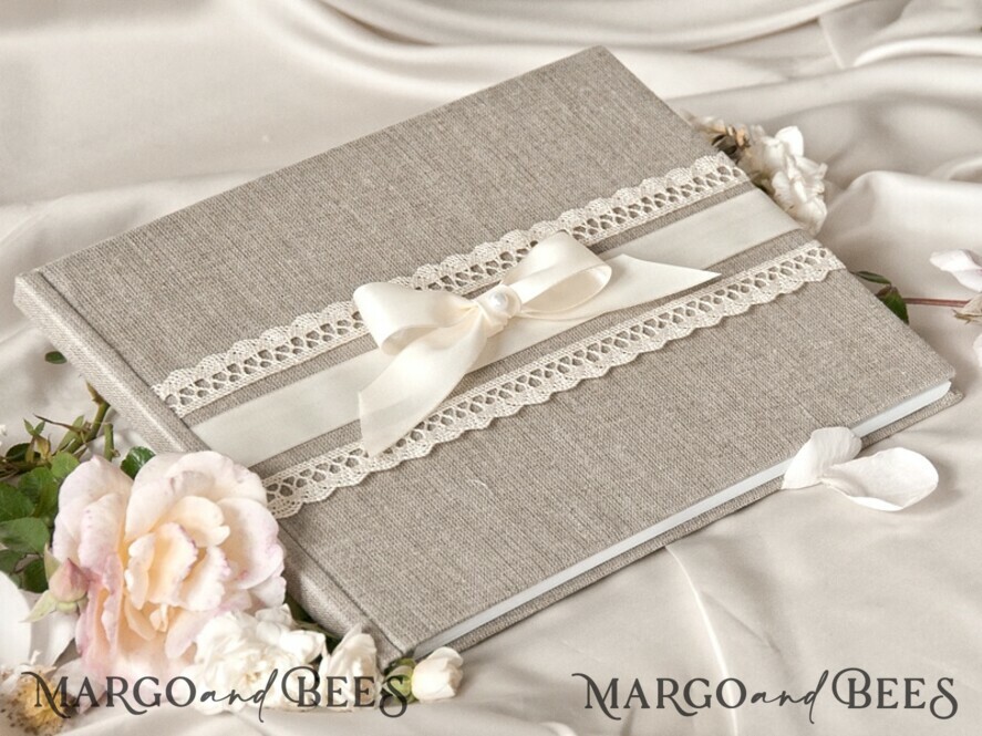 Wedding guestbook for polaroids, Burlap Vintage Wedding Album Rustic Linen Photo Booth Book