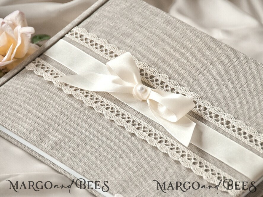 Wedding guestbook for polaroids, Burlap Vintage Wedding Album Rustic Linen Photo Booth Book