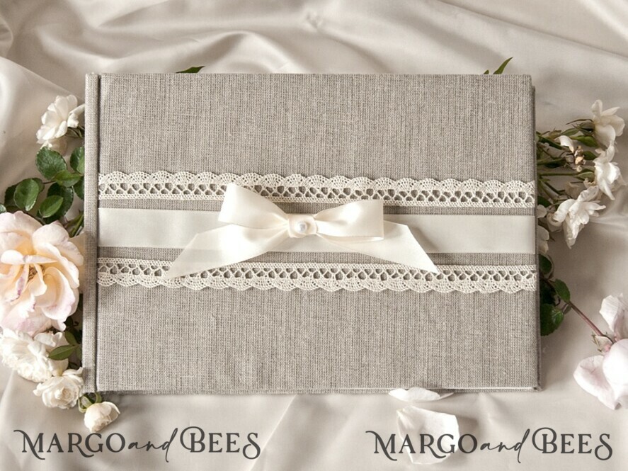Wedding guestbook for polaroids, Burlap Vintage Wedding Album Rustic Linen Photo Booth Book