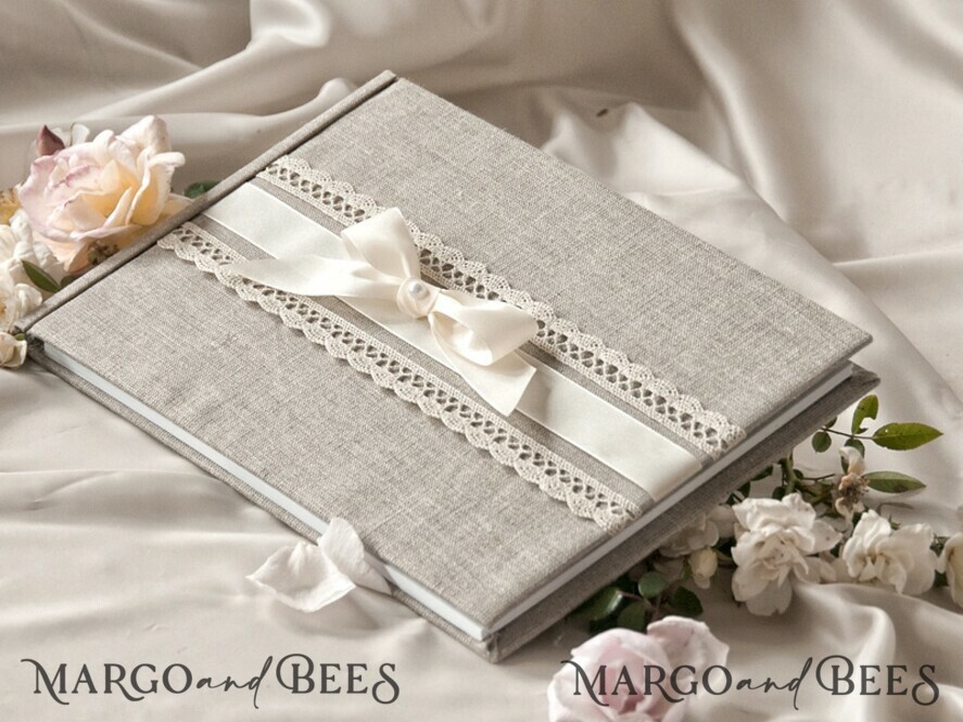 Wedding guestbook for polaroids, Burlap Vintage Wedding Album Rustic Linen Photo Booth Book