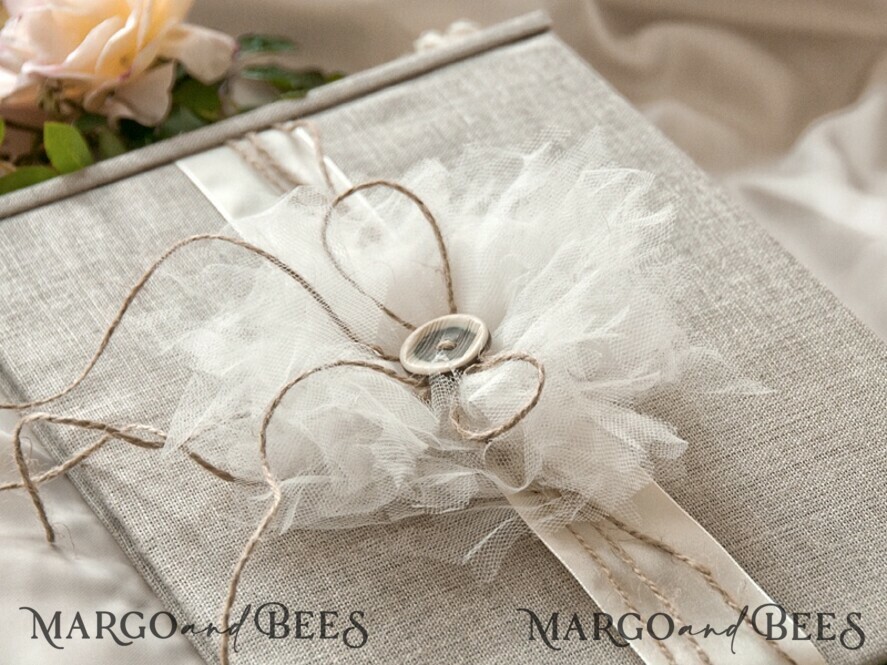 Presonalised Wedding Guest Book, Burlap Vintage Wedding Album Rustic Linen Photo Booth Book