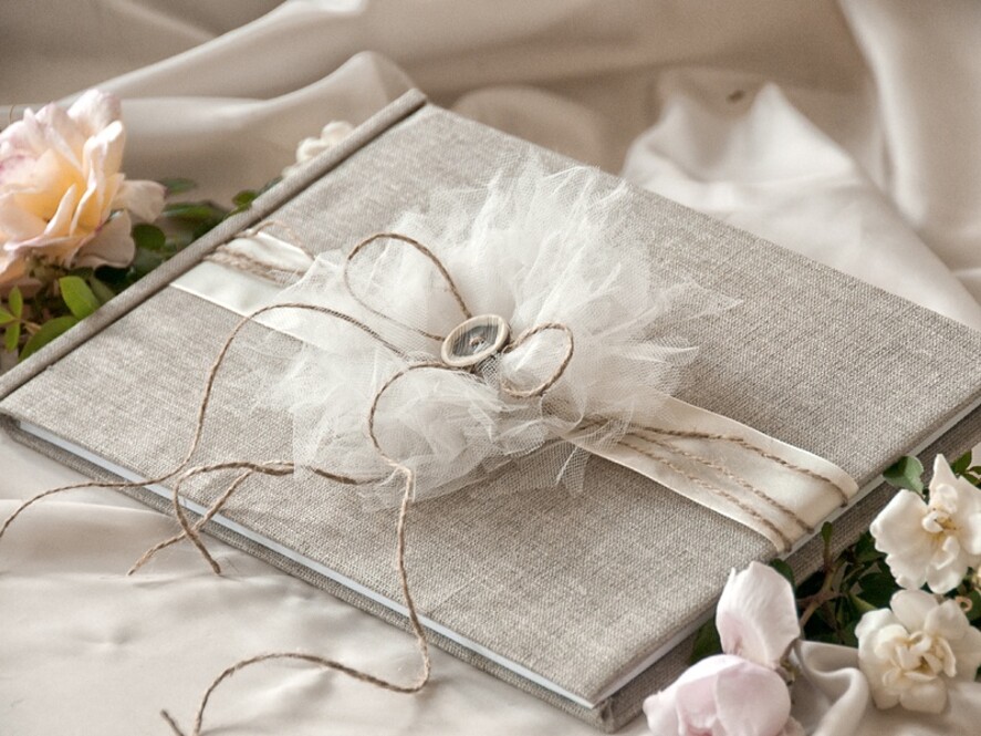 Presonalised Wedding Guest Book, Burlap Vintage Wedding Album Rustic Linen Photo Booth Book
