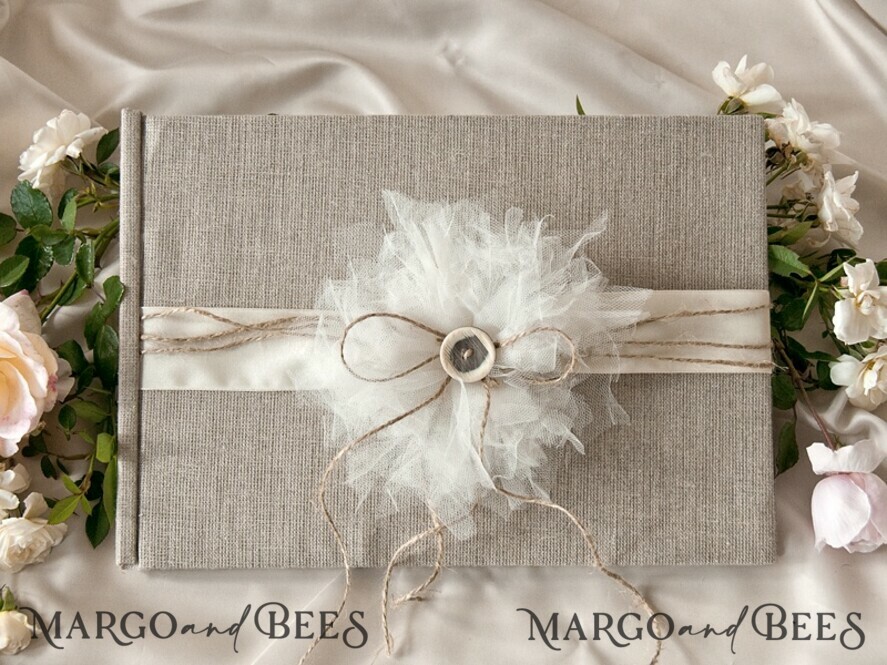Presonalised Wedding Guest Book, Burlap Vintage Wedding Album Rustic Linen Photo Booth Book