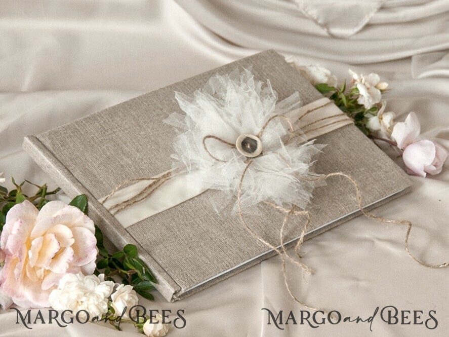 Presonalised Wedding Guest Book, Burlap Vintage Wedding Album Rustic Linen Photo Booth Book