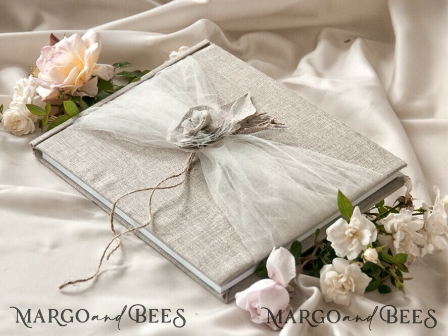 Preonalised wedding Guestbook, Burlap Vintage Wedding Album Rustic Linen Photo Booth Book