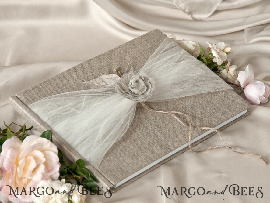 Preonalised wedding Guestbook, Burlap Vintage Wedding Album Rustic Linen Photo Booth Book