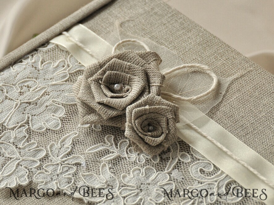 Custom Wedding Guestbook, Burlap Vintage Wedding Album Rustic Linen Photo Booth Book