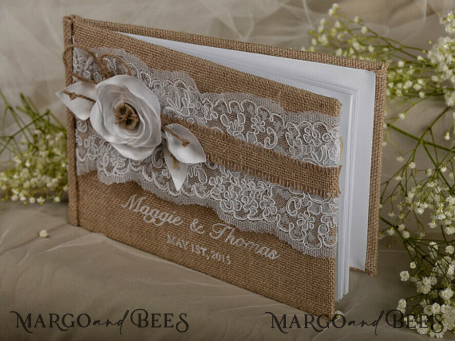 Rerto wedding guestbook, Burlap Vintage Wedding Album Rustic Linen Photo Booth Book