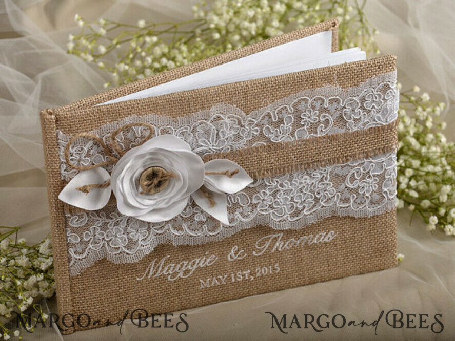 Rerto wedding guestbook, Burlap Vintage Wedding Album Rustic Linen Photo Booth Book