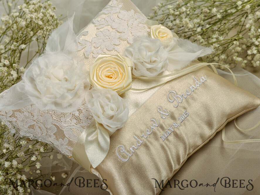 RING BEARER BOXES & PILLOWS vintage ring pillows Personalised Wedding Ring Pillow • Lace Ring Bearer Pillow • Custom Boho Ring Bearer