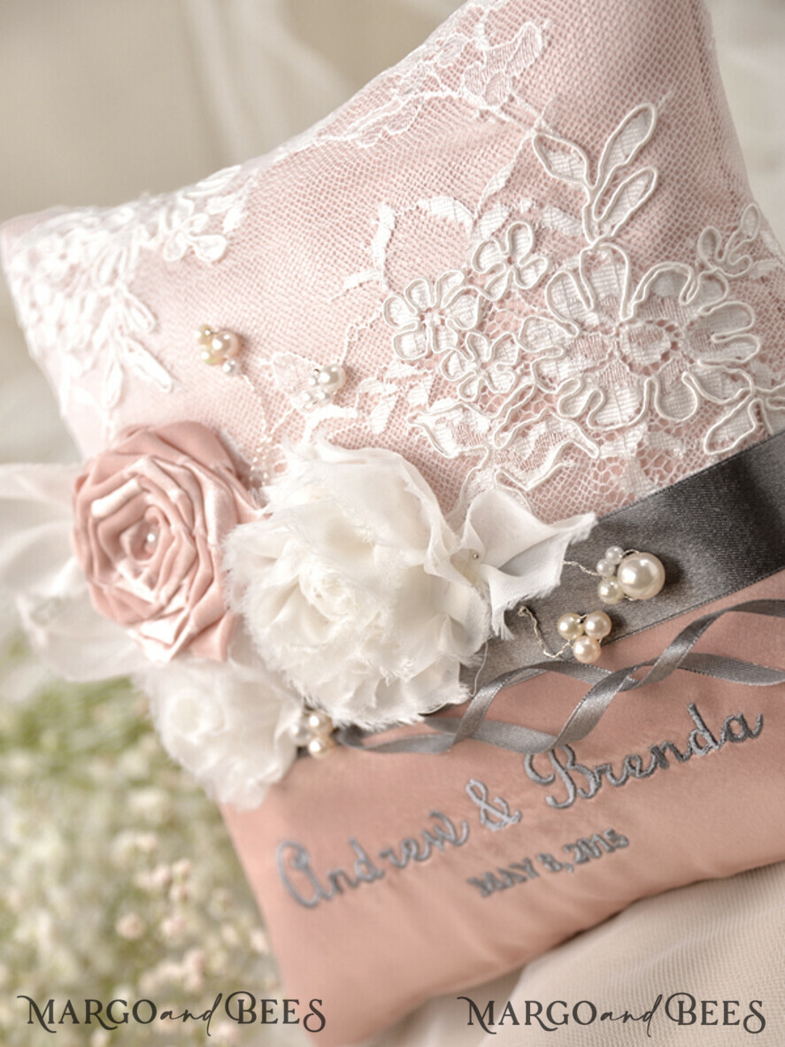 Custom Wedding Ring box for ceremony, Vintage Lace Wedding Ring Pillow • Embroidered Ring Bearer Pillow • Ring Bearer Pillow Presonalised