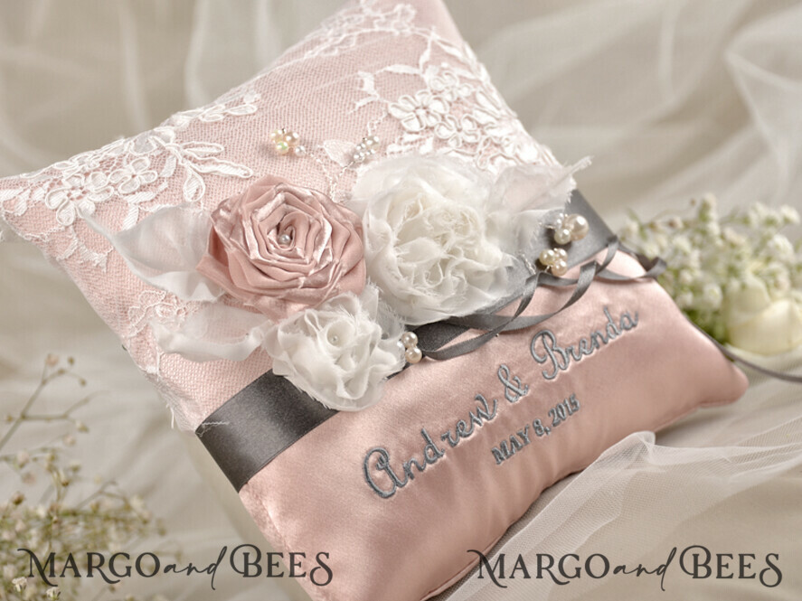 Custom Wedding Ring box for ceremony, Vintage Lace Wedding Ring Pillow • Embroidered Ring Bearer Pillow • Ring Bearer Pillow Presonalised