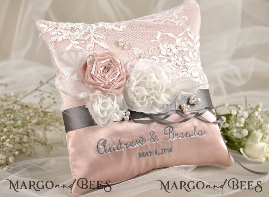 Custom Wedding Ring box for ceremony, Vintage Lace Wedding Ring Pillow • Embroidered Ring Bearer Pillow • Ring Bearer Pillow Presonalised