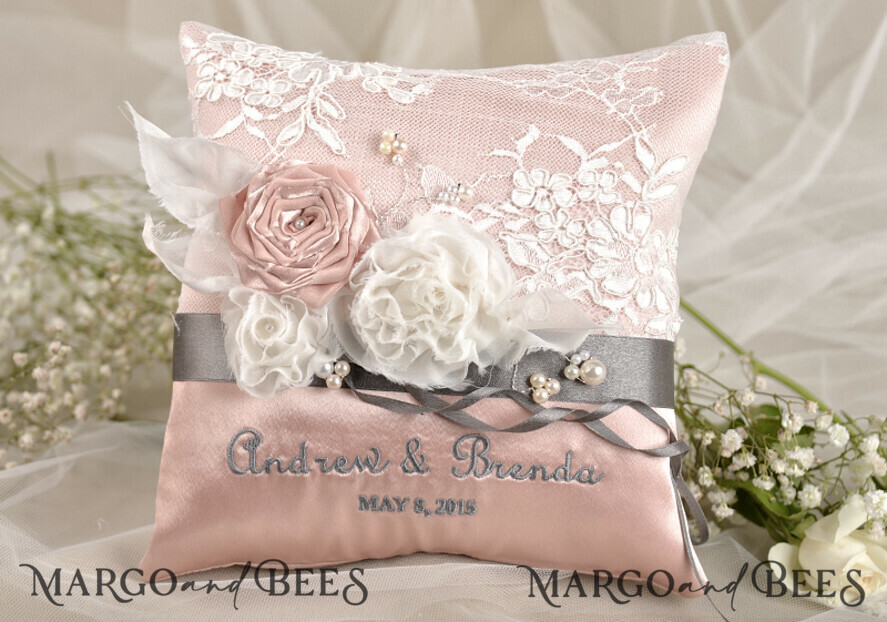 Custom Wedding Ring box for ceremony, Vintage Lace Wedding Ring Pillow • Embroidered Ring Bearer Pillow • Ring Bearer Pillow Presonalised