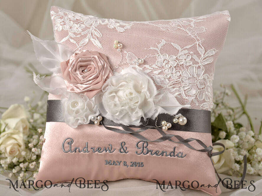 Custom Wedding Ring box for ceremony, Vintage Lace Wedding Ring Pillow • Embroidered Ring Bearer Pillow • Ring Bearer Pillow Presonalised