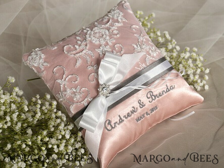 Custom Wedding Ring box for ceremony, Handmade Lace Wedding Ring Pillow • Vintage Ring Bearer Pillow • Custom Glamour Ring Bearer