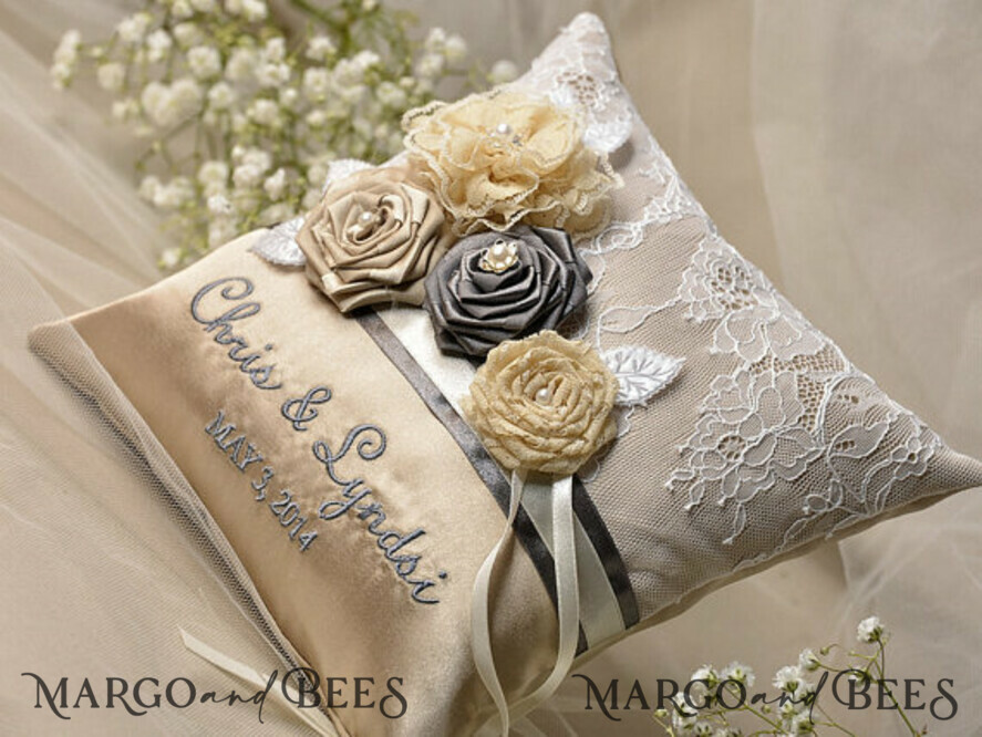 RING BEARER BOXES & PILLOWS vintage ring pillows Personalised Wedding Ring Pillow • Lace Ring Bearer Pillow • Custom Boho Ring Bearer
